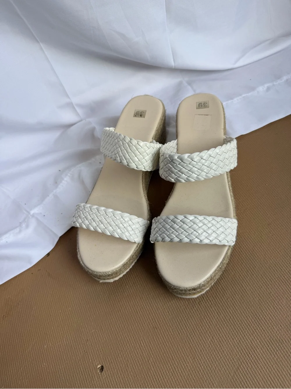 Woven Strap White Platform Sandals - Women